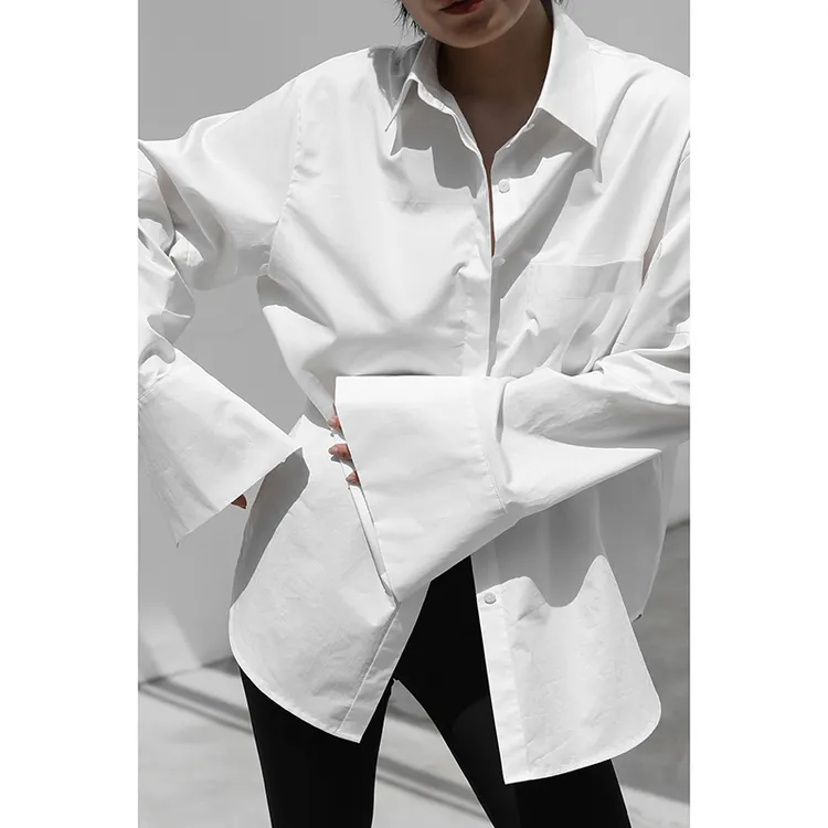 JUZININE原创设计100s高支高密长绒棉衬衣宽松落肩慵懒男友白衬衫