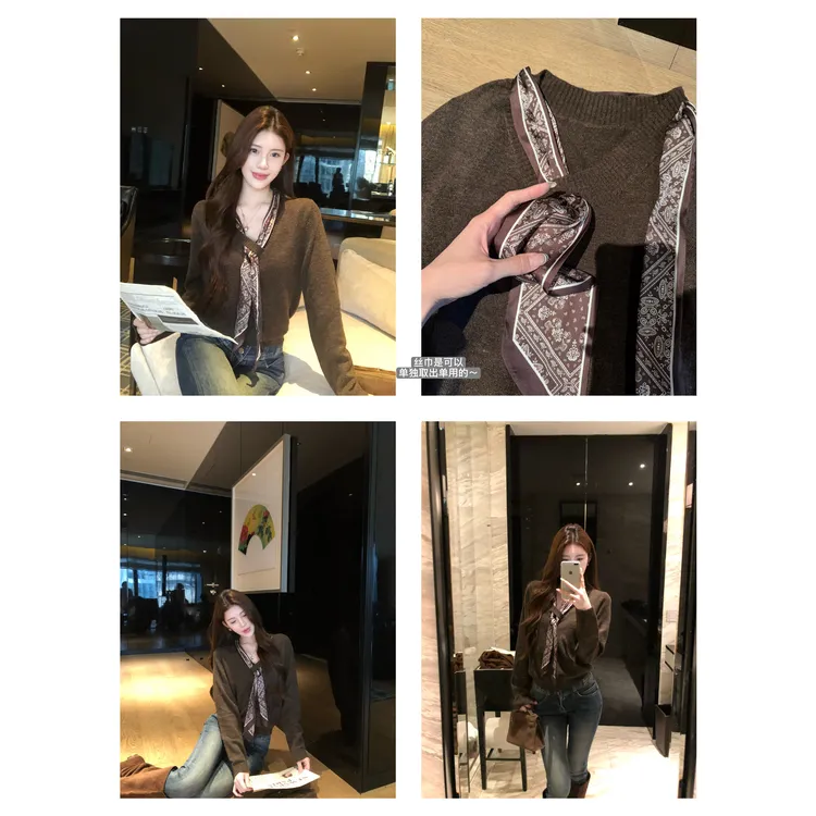 【禾呈】时尚小众丝带轻熟上衣氛围感软糯气质显瘦套头上衣10938