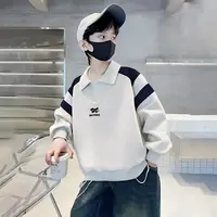 2025秋季新款撞色POLO中大童男韩版印花卫衣潮酷童装男孩春秋休闲
