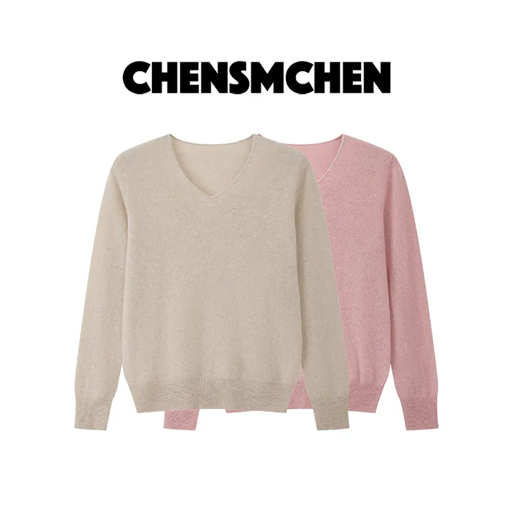 CHENSMCHEN 100山羊绒纯色简约针织衫女休闲百搭打底衫CSZ8535TT