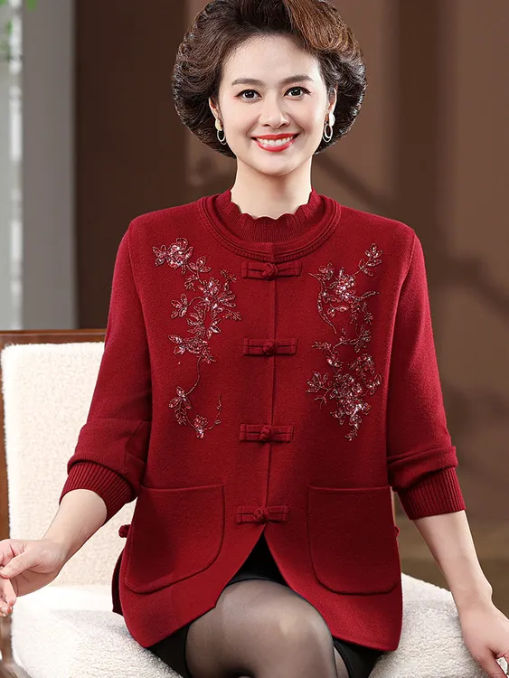 喜婆婆穿秋季高贵唐装中式国风结婚宴礼服父母中年人妈妈装两件套