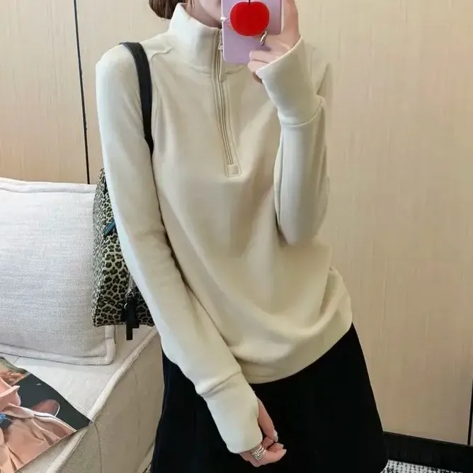 2025新款德绒自发热锁温半拉链秋冬修身百搭立领显瘦纯色打底上衣