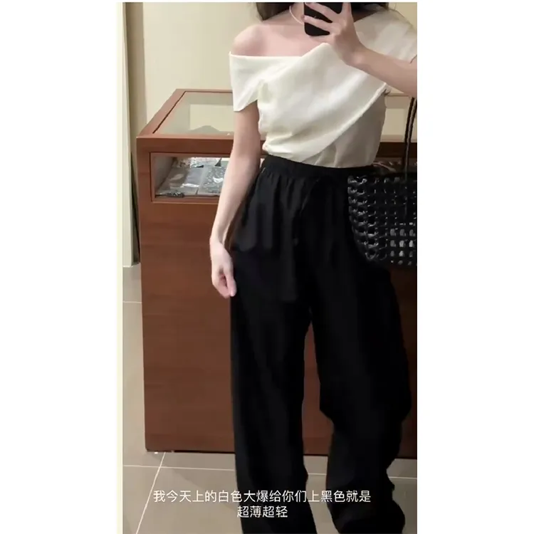 气质设计款一字肩贵气上衣百搭显瘦休闲阔腿裤长裤夏季新款套装女