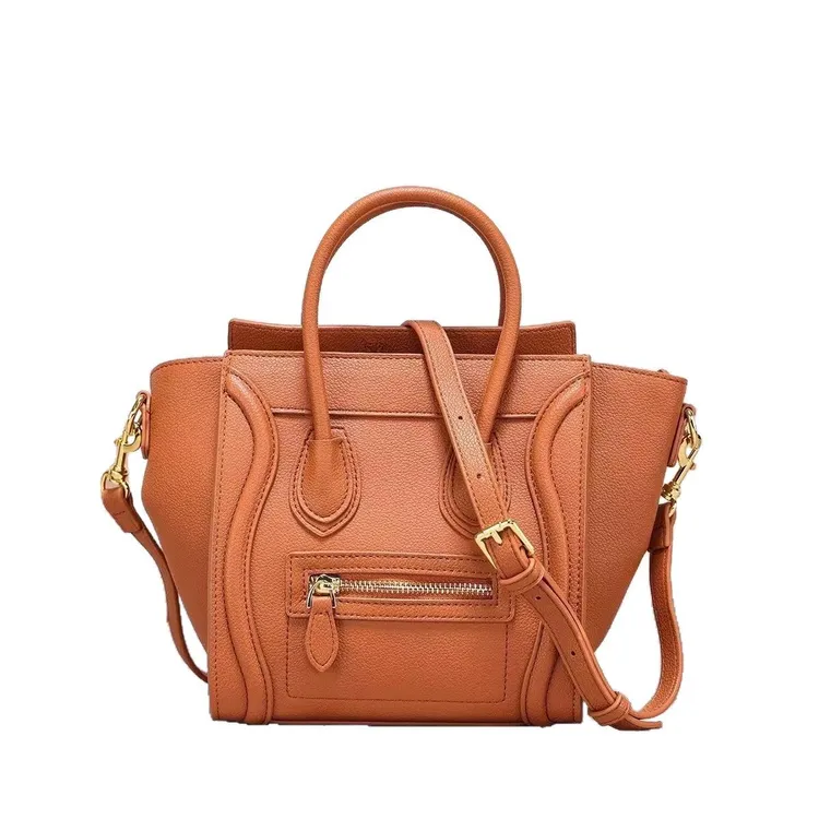 爱自己复古笑脸单肩包轻奢百搭时尚女包生日礼物真皮包棕色休闲