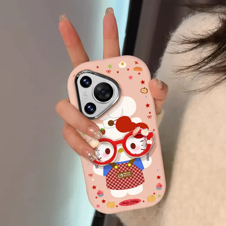 眼镜厨房小猫适用苹果16pro手机壳新款华为mate70可爱卡通OPPO