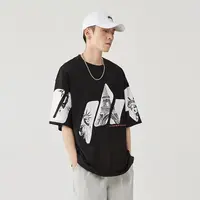 T04夏季潮牌美式复古字母印花情侣百搭圆领短袖t恤