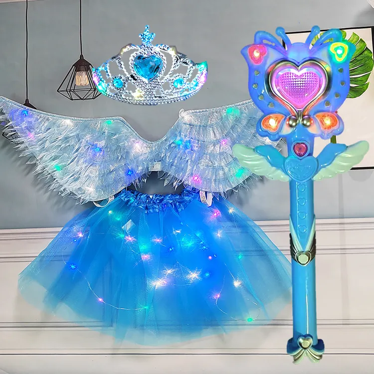 新年礼物发光蝴蝶翅膀亮灯奇妙仙子背饰女孩魔法棒公主裙演出服