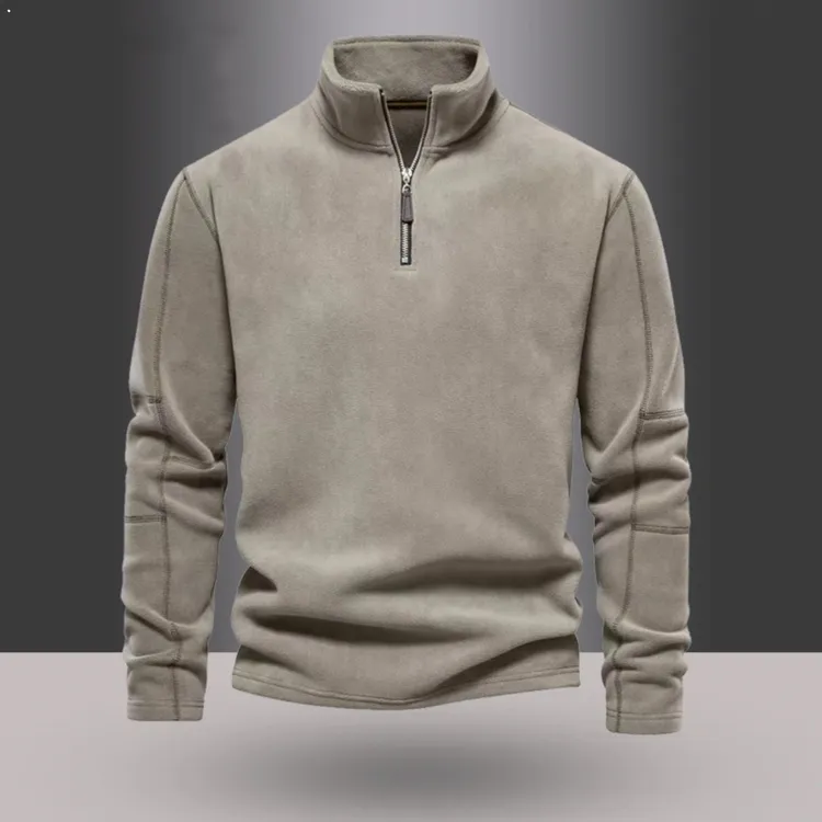 百搭加绒加厚男士潮牌秋冬季新款纯色奥粒绒卫衣立领拉链潮流上衣