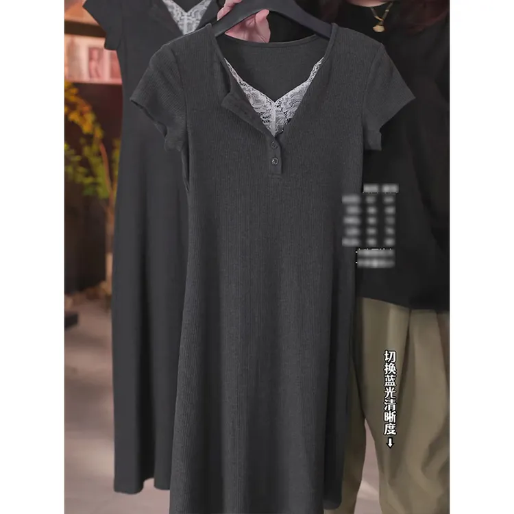 2025夏季拼接蕾丝显瘦连衣裙女千金风时尚俏皮减龄纯欲收腰A字裙