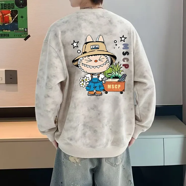 美式青少年男生长袖圆领卫衣春秋潮牌宽松大码休闲打底衫男装上衣