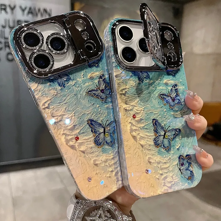 适用苹果系列iPhone17新款手机壳优雅风海滩蝴蝶枪色精孔镜头支架