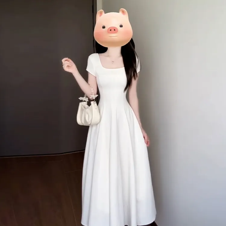 2025初夏季新款温柔风短袖连衣裙子女夏日独特绝美小白裙气质长裙