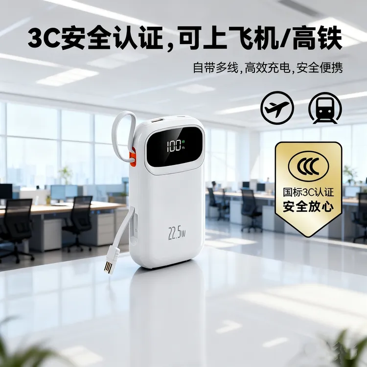 铁达信/通用66WPD20快充自带线数字屏2万毫安大容量