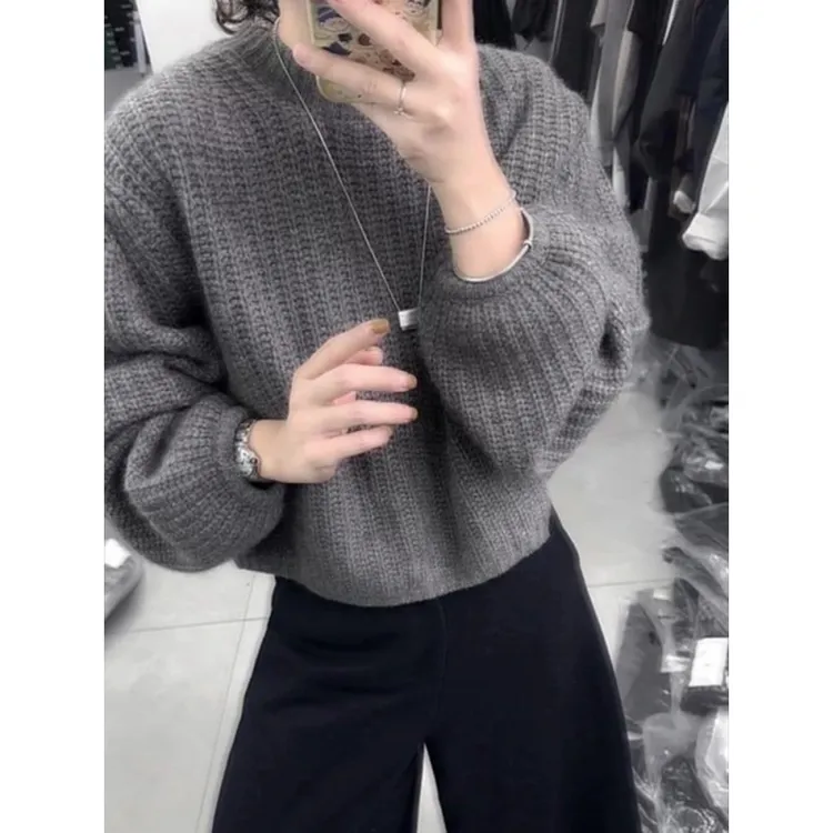 慵懒风松弛感减龄时髦百搭灰色套头毛衣秋季休闲显瘦气质针织衫女