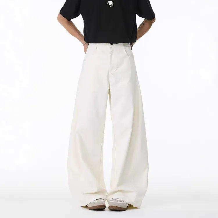 复古宽松夏季百搭外套色直筒休闲裤裤子休闲长裤美式白色运动潮流