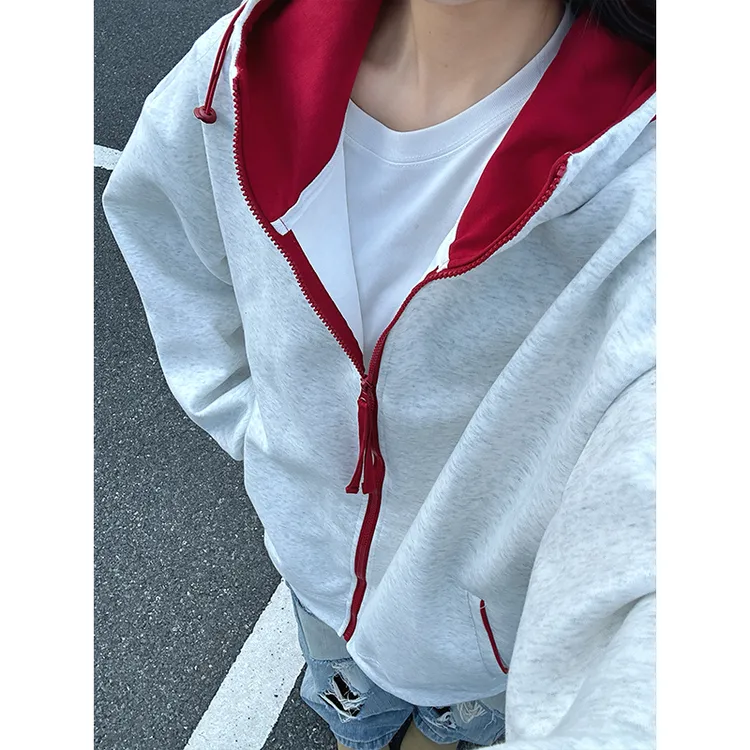 美式vibe连帽卫衣男款秋季小众设计感拼接外套cleanfit情侣上衣潮