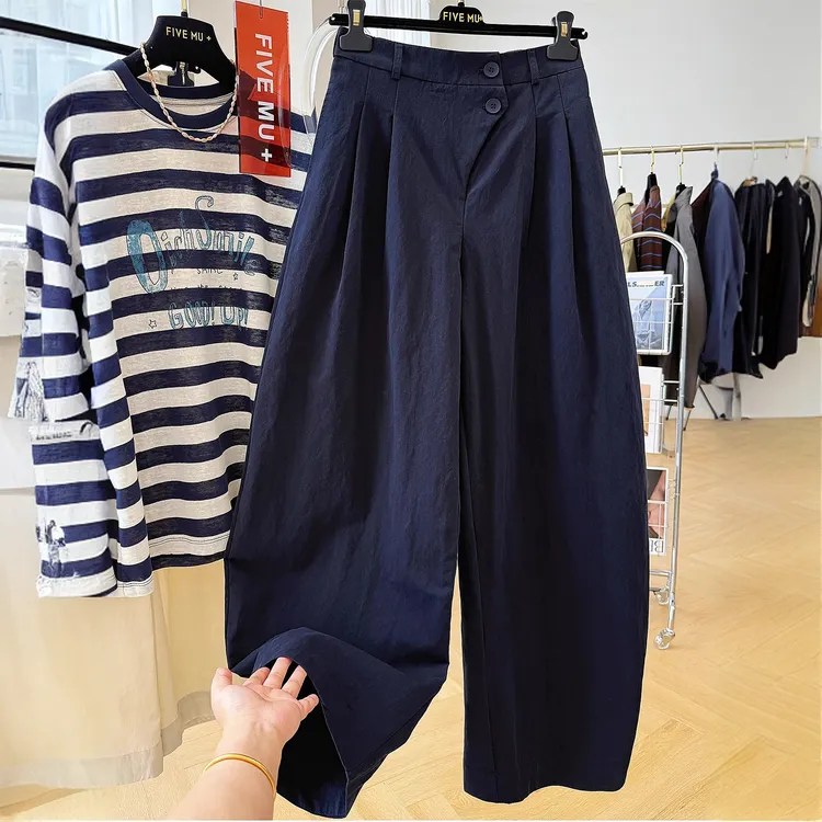 设计感独特别致斜门襟高腰休闲裤女秋季工装裤弯刀裤巨好看的裤子