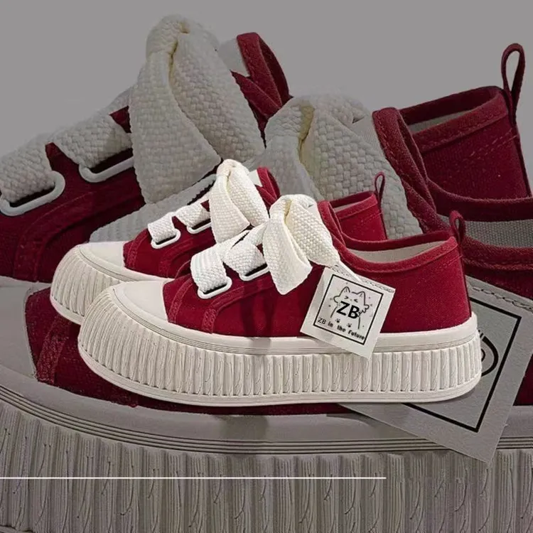 时尚透气厚底帆布鞋女2025夏季新款饼干大头小众百搭休闲运动板鞋