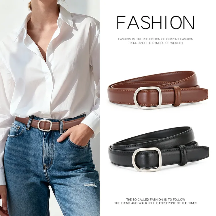 日系简约牛皮无孔皮带女免打孔腰带真皮牛仔裤皮带时尚裤腰带黑色