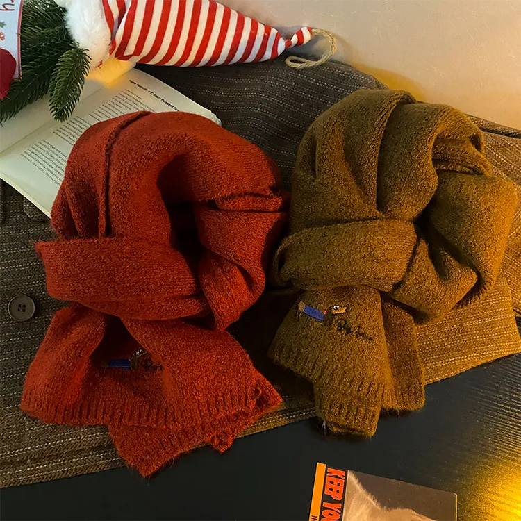 跨年安哥拉红羊绒围巾冬季百搭高级感中国红送礼加厚双面保亲子款