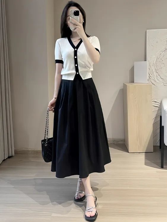 2025新款高级垂坠感裙裤小个子冰丝拼接夏季女装