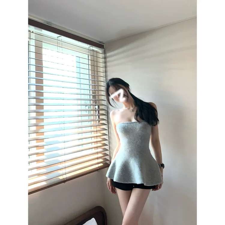 【曲线奥秘】针织衫抹胸秋甜欲辣妹风性感收腰显瘦纯色百搭打底上衣
