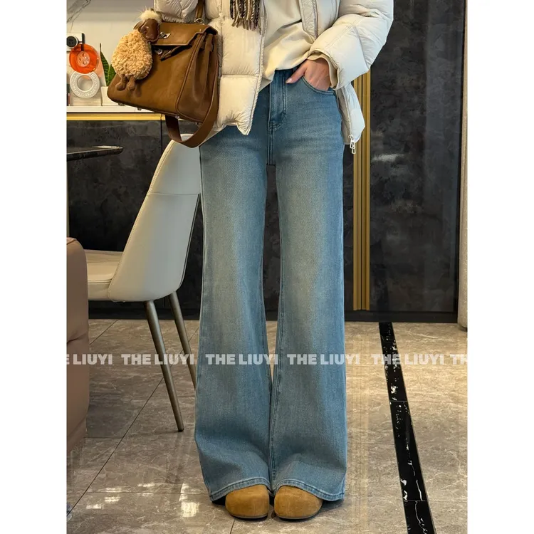 【LIUYI】高腰加绒加厚绣花微喇牛仔裤510184