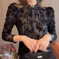 新中式立领盘扣提花显瘦气质衬衫女秋冬微透设计感上衣2801俏