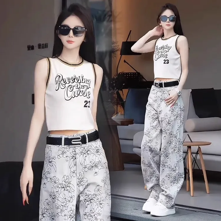 无袖上衣背心女2025夏季新款洋气多巴胺穿搭外穿印花百搭阔腿裤潮