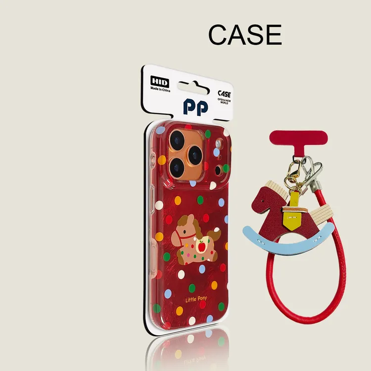 新年红彩色波点小马手拎绳适用iPhone17promax手机壳16苹果15女14