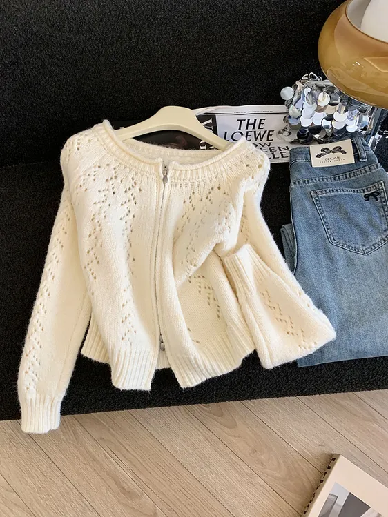【运费补贴】法式甜美镂空针织开衫秋冬百搭毛衣外套韩版百搭上衣女