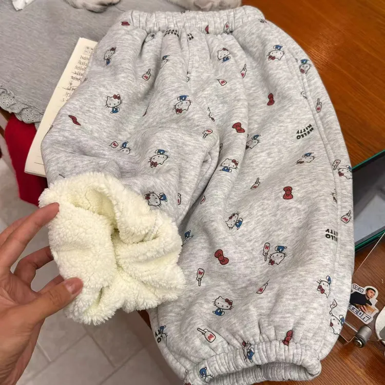 女童裤子2025冬季儿童新款超可爱kt猫满印束脚卫衣女孩保暖加绒裤