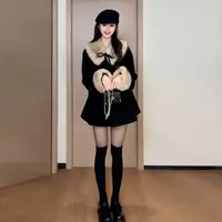 CY7538韩系高级短款黑色毛呢外套女早秋2025新爆款小个子加厚大衣