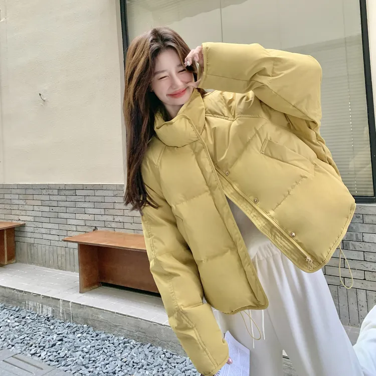 黄色短款小个子羽绒服女2025冬季新款韩版宽松加厚学院风休闲外套