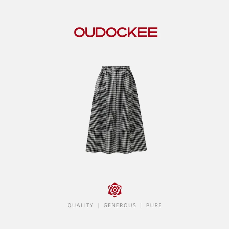 OUDOCKEE 鸥鸥【格子裙】复古宽松黑色格子显瘦半身裙 BBAE2233T