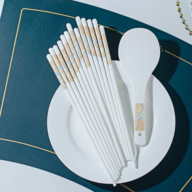 【时光漫步陶瓷筷子】骨瓷耐高温防滑防霉家庭餐厅专用筷子饭勺汤勺