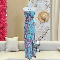 BECHARMING「花吟晚」气质性感挂脖连衣裙Q0990