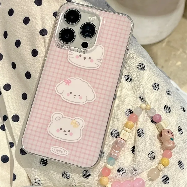 格纹动物小狗猫咪适用红米k80k70e手机壳小米1514链条note1213pro