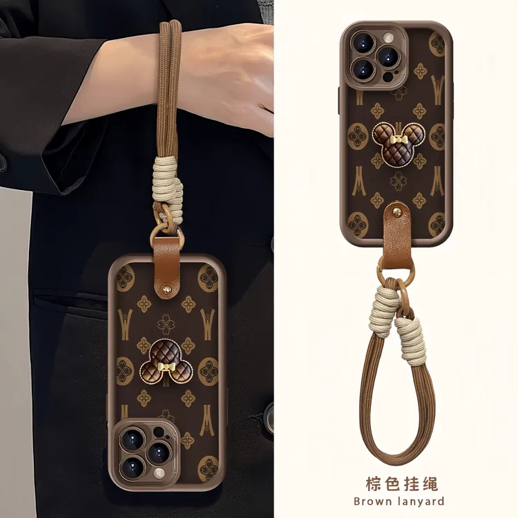 复古米奇挂绳适用iPhone15苹果16手机壳华为p70vivoppo小米14软套