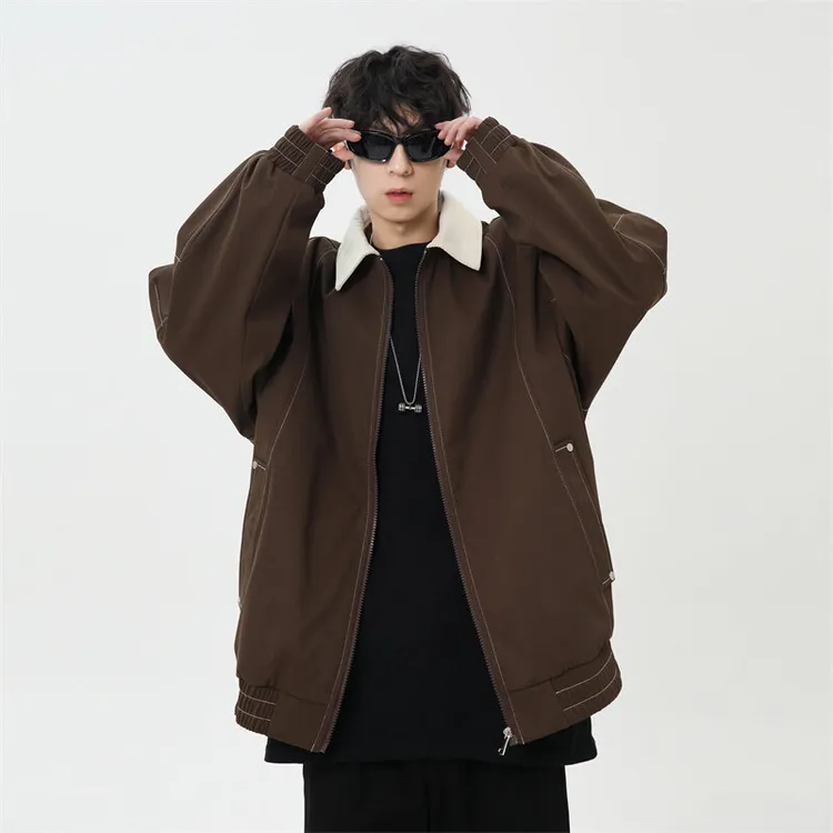 美式复古翻领外套男款春季2025新款高街cleanfit底特律短款夹克衫