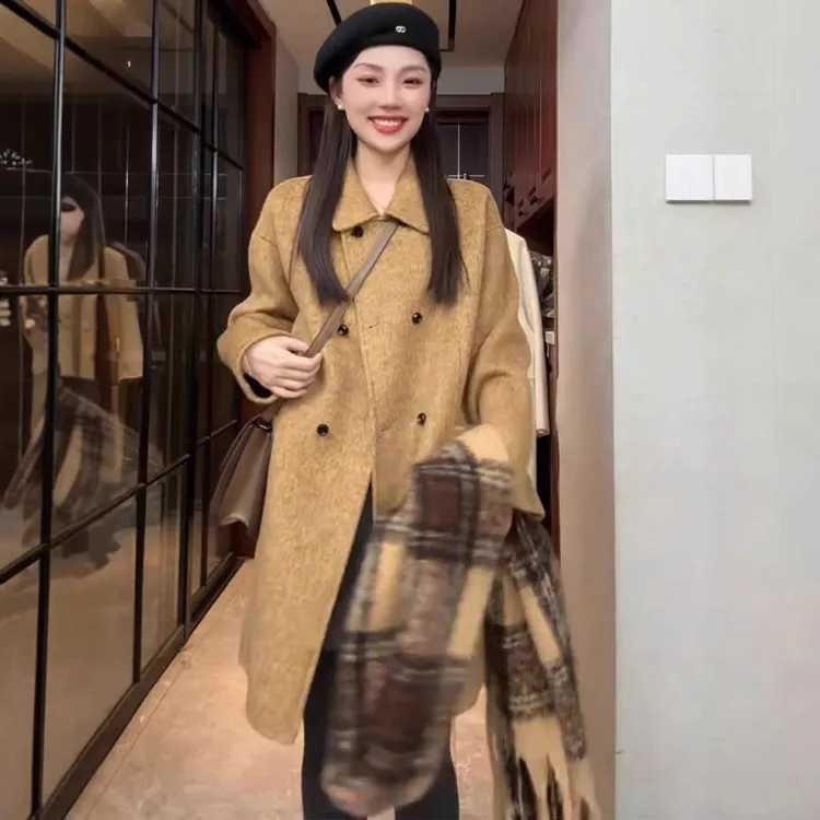 网红2025新款秋冬双面羊毛大衣韩版轻奢洋气外套女小个子毛呢外套