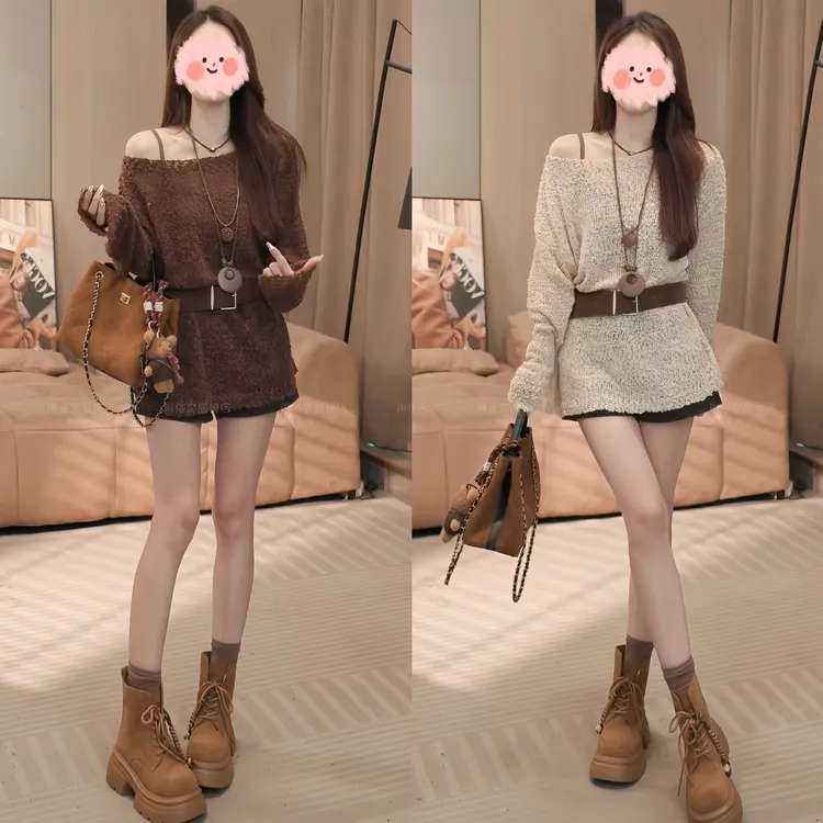 2025早秋新款懒惰风韩系宽松时尚针织上衣复古显瘦休闲短裤套装女