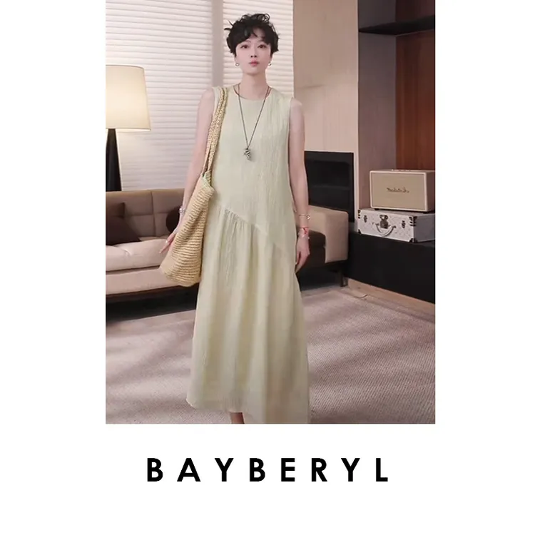 BAYBERYL老贝踏春*炒色冷染肌理圆领简约无袖连衣裙DR5A0613-3/1