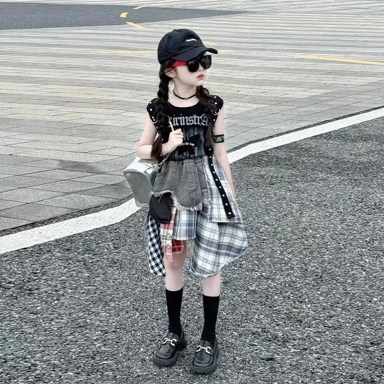 女童不规则裙套装2025新款大童洋气时髦穿搭儿童半身裙两件套夏装