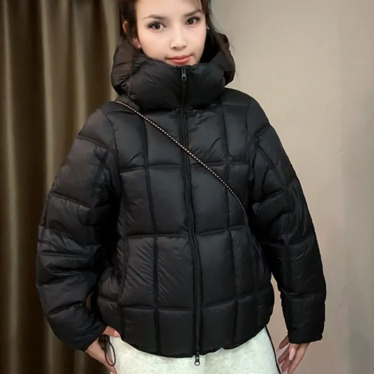 8327#连帽纯色拉链亮面立领拉链宽松短款女装百搭羽绒棉服