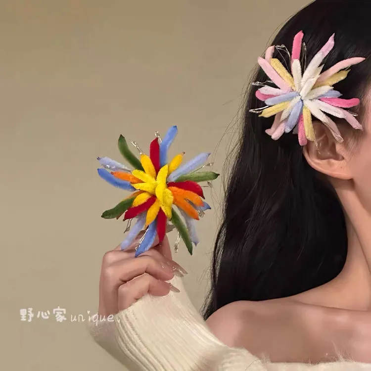 【缤纷四射】彩色扭扭棒烟花发夹新年氛围感侧边夹发饰