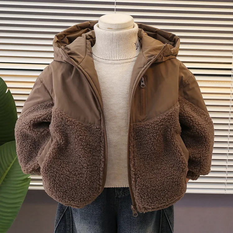 男童羊羔绒外套秋冬季2025新款加绒加厚儿童棉衣宝宝冬装棉服衣服