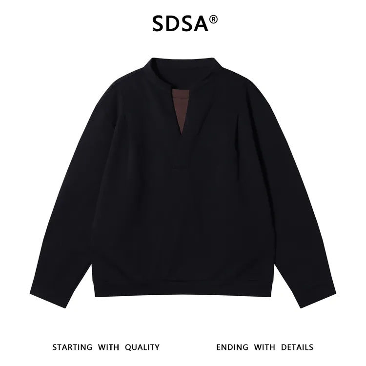 SDSA男士秋冬新款痞帅男装潮牌拼接褶皱假两件圆领卫衣复古上衣