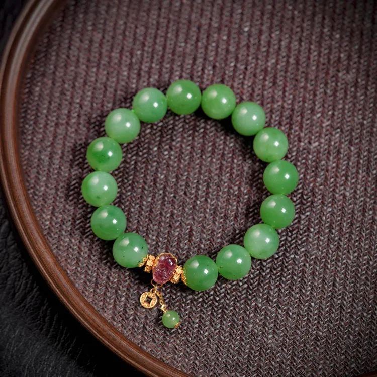 【诗蓉】翠雨·稀缺和田玉苹果绿18K金手串AS1819珠径约12mm
