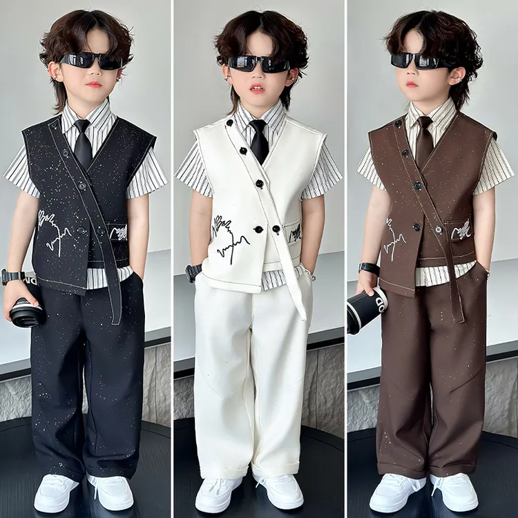 男童西装套装夏季新款闪亮儿童主持人服装花童礼服男孩钢琴演出服